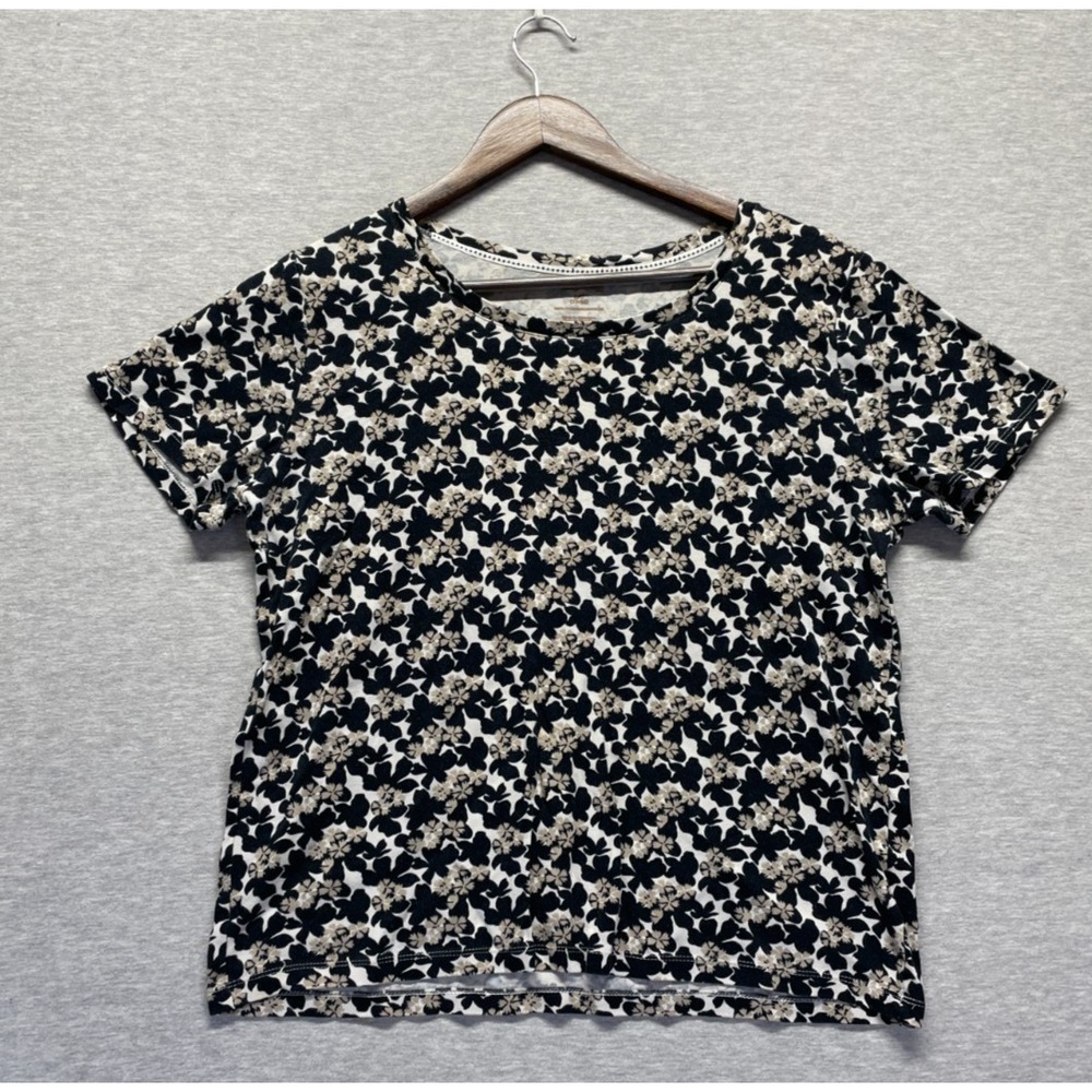 White Stag T Shirt Womens Large (12-14) Multicolor Ditsy Floral Print Round Neck